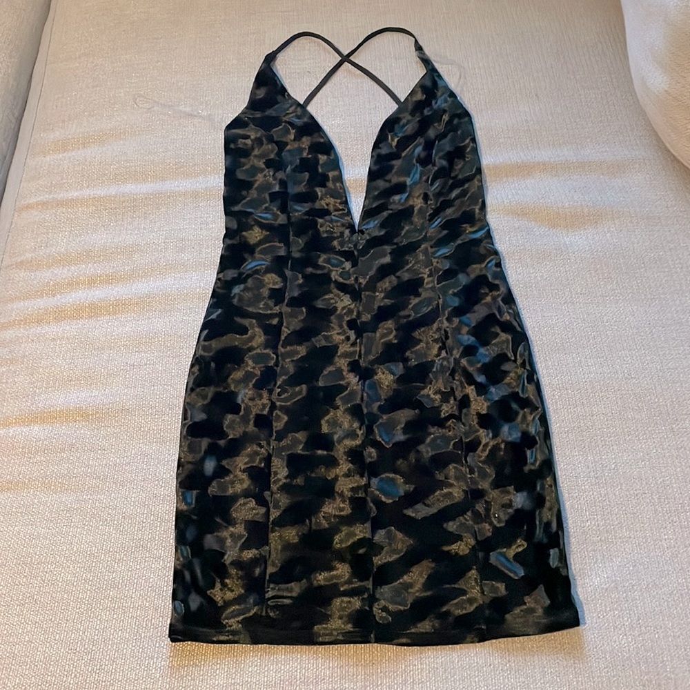 NWT v plunge and back plunge velvet black mini dress